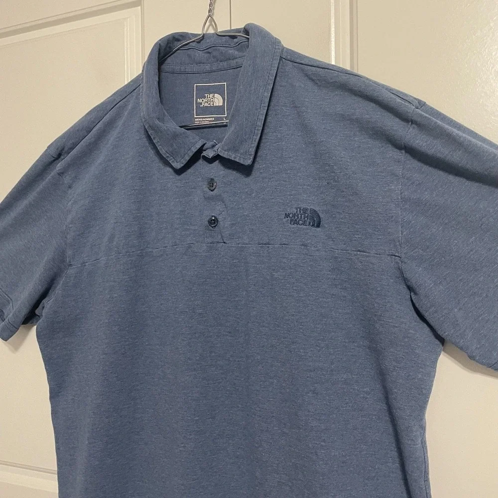 The North Face Men's Polo Shirt Large Navy Short Sleeve Snap Front FlashDry Logo